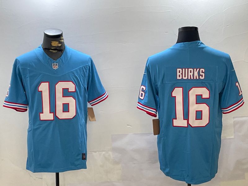 Men Tennessee Titans #16 Burks Light Blue Throwback Three generation 2024 Nike Limited NFL Jersey style 1